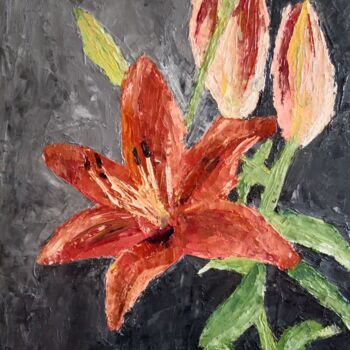 Peinture intitulée "flower study with p…" par Liudmila Rabinovich, Œuvre d'art originale, Huile