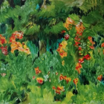 Painting titled "flowers in the coni…" by Liudmila Rabinovich, Original Artwork, Oil