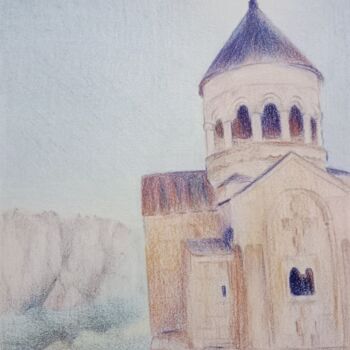 Tekening getiteld "church in the mount…" door Liudmila Rabinovich, Origineel Kunstwerk, Conté