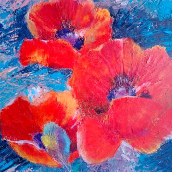 Painting titled "poppies" by Liudmila Rabinovich, Original Artwork, Oil