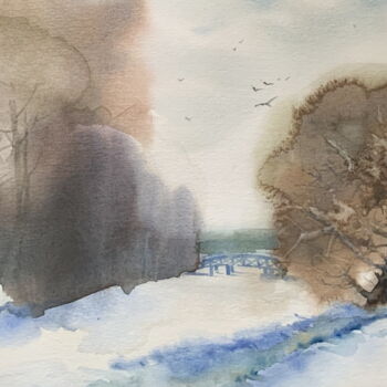 Painting titled "Зимний парк." by Liudmila Stoilik, Original Artwork, Watercolor