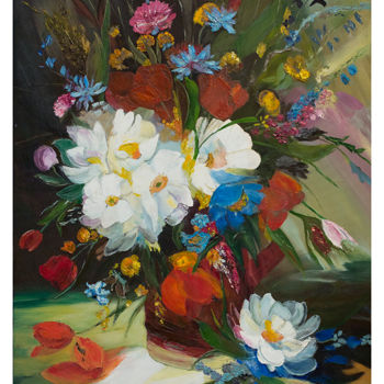 Картина под названием "Букет полевых цветов" - Людмила Китайгородская, Подлинное произведение искусства, Масло