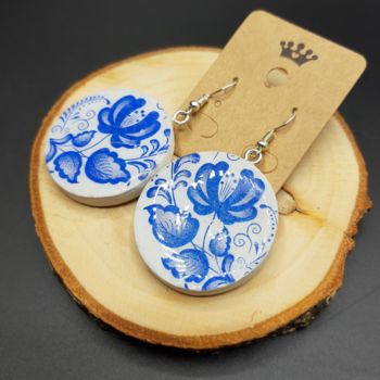 Design getiteld "Earrings Bleu Flower" door Liudmyla Durante Art & Jewelry, Origineel Kunstwerk, Juwelen
