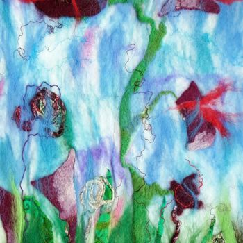 Textilkunst mit dem Titel "Flowers" von Liudmyla Durante Art & Jewelry, Original-Kunstwerk, Stoff