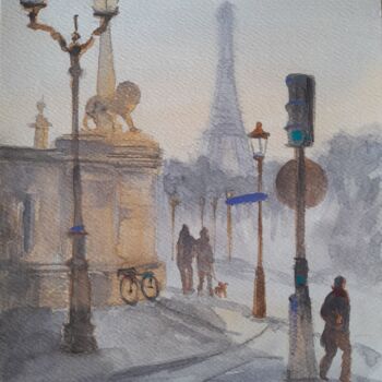 Peinture intitulée "Paris morning" par Liudmyla Lelechenko, Œuvre d'art originale, Aquarelle