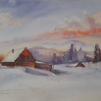Painting titled "December 24" by Liudmyla Lelechenko, Original Artwork, Watercolor