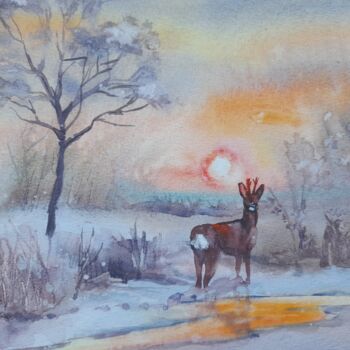 Painting titled "December morning" by Liudmyla Lelechenko, Original Artwork, Watercolor