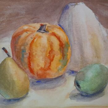 Painting titled "Pumpkins" by Liudmyla Lelechenko, Original Artwork, Watercolor