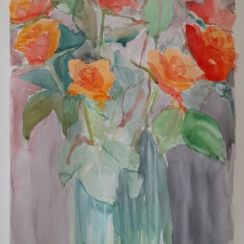 Pintura intitulada "Roses sketch" por Liudmyla Lelechenko, Obras de arte originais, Aquarela
