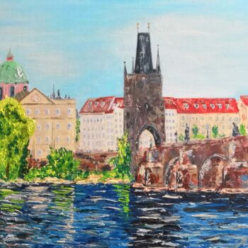 Pittura intitolato "Prague en été. Summ…" da Liudmyla Riabkova, Opera d'arte originale, Olio Montato su Telaio per barella i…