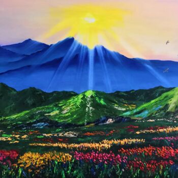 Картина под названием "Sun in the mountains" - Liudmyla Riabkova, Подлинное произведение искусства, Масло