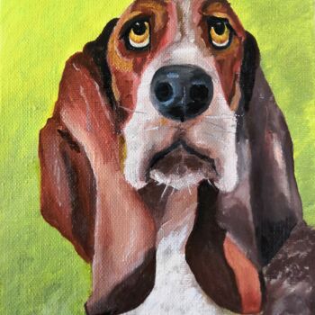 Pittura intitolato "Dog Basset hound" da Liudmyla Riabkova, Opera d'arte originale, Olio