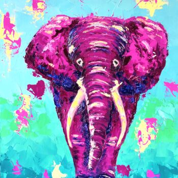 Pintura intitulada "Pink Elephant" por Liudmyla Riabkova, Obras de arte originais, Óleo