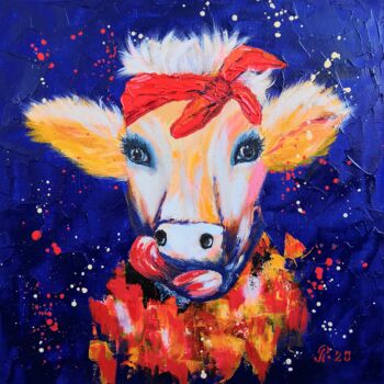 Painting titled "Cow" by Liudmyla Riabkova, Original Artwork, Oil