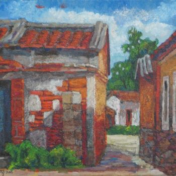 Painting titled "Countryside Old Bui…" by Yang-Che Liu, Original Artwork, Oil
