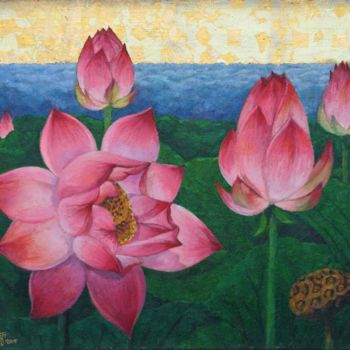 Painting titled "Summer Lotus" by Yang-Che Liu, Original Artwork, Oil