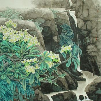 Painting titled "Plumeria obtusa情系版纳" by Yi Tao Yitao Liu Liu Hua Lang Gallery, Original Artwork, Oil