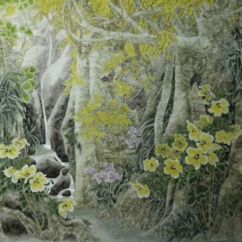 Pintura titulada "茂林清涧野卉馨 Hibiscus	 1…" por Yi Tao Yitao Liu Liu Hua Lang Gallery, Obra de arte original