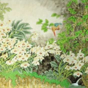 Schilderij getiteld "春涧石斛馨鹳嘴翡翠吟   258x 9…" door Yi Tao Yitao Liu Liu Hua Lang Gallery, Origineel Kunstwerk