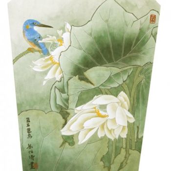 Schilderij getiteld "蓝耳翠鸟  66x43cm  《中国当…" door Yi Tao Yitao Liu Liu Hua Lang Gallery, Origineel Kunstwerk