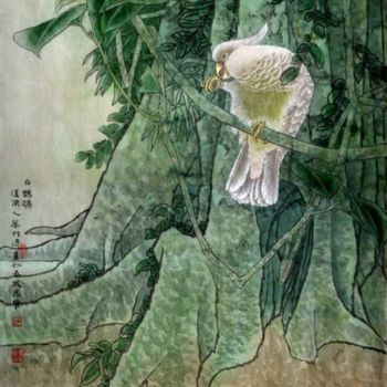 Pintura titulada "白鹦鹉  66x50.5cm  刘怡涛…" por Yi Tao Yitao Liu Liu Hua Lang Gallery, Obra de arte original