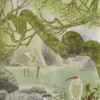 Painting titled "鹮戏春溪图  172x93cm  刘怡…" by Yi Tao Yitao Liu Liu Hua Lang Gallery, Original Artwork