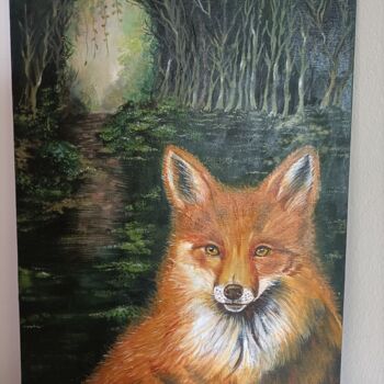 Painting titled "The fox that comes…" by Livia Canzi, Original Artwork, Oil Mounted on Cardboard