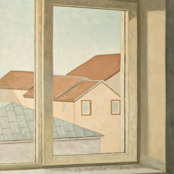 Peinture intitulée "Rooftops through th…" par Livia Doina Stanciu, Œuvre d'art originale, Huile Monté sur Châssis en bois