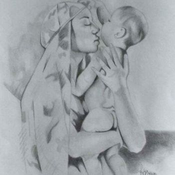 Drawing titled "Amor de Mae" by Lívia Mendes, Original Artwork, Graphite