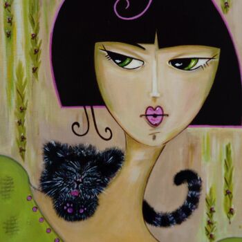 Peinture intitulée "Kitty" par Livien Rózen, Œuvre d'art originale, Acrylique