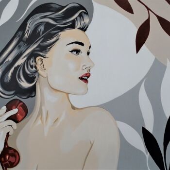 Painting titled "Red phone" by Livien Rózen, Original Artwork, Acrylic