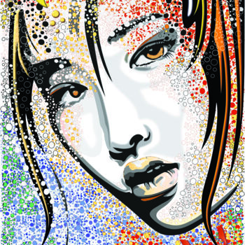 「Lucy in bubbles」というタイトルのデジタルアーツ Livien Rózenによって, オリジナルのアートワーク, デジタル絵画 金属にマウント
