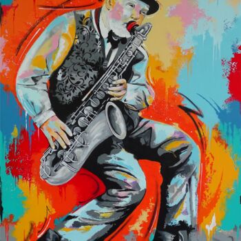 Peinture intitulée "Street musician" par Livien Rózen, Œuvre d'art originale, Acrylique