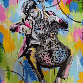 Peinture intitulée "Rebel with a Cello" par Livien Rózen, Œuvre d'art originale, Acrylique