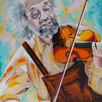 Painting titled "The old musician" by Livien Rózen, Original Artwork, Acrylic