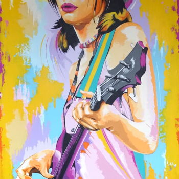 Schilderij getiteld "Girl with guitar" door Livien Rózen, Origineel Kunstwerk, Acryl