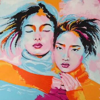 Malerei mit dem Titel "Pink and turquoise 2" von Livien Rózen, Original-Kunstwerk, Acryl