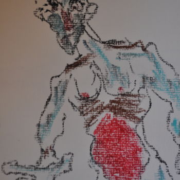 Рисунок под названием "homme-rouge-pastel.…" - _ Livour, Подлинное произведение искусства, Пастель