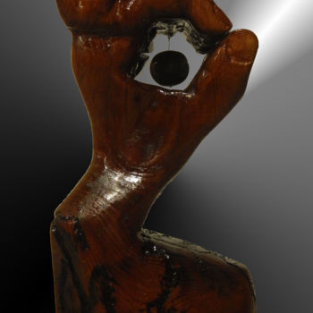 Sculpture titled "Main 4D et oeil de…" by Jean-Christophe Richard, Original Artwork, Wood