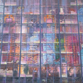 Malarstwo zatytułowany „City Mirror Las Veg…” autorstwa Lixian Cai, Oryginalna praca, Akryl Zamontowany na Drewniana rama no…