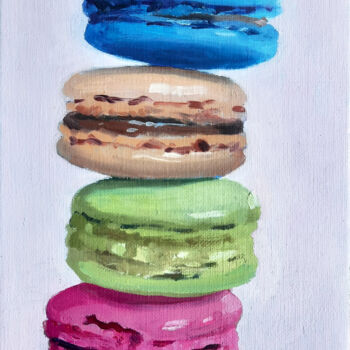 Картина под названием "Quatuor de macarons" - Liz Adams, Подлинное произведение искусства, Масло Установлен на Деревянная ра…