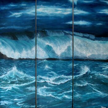 Painting titled "Storm" by Liza Illichmann, Original Artwork, Oil Mounted on Wood Stretcher frame