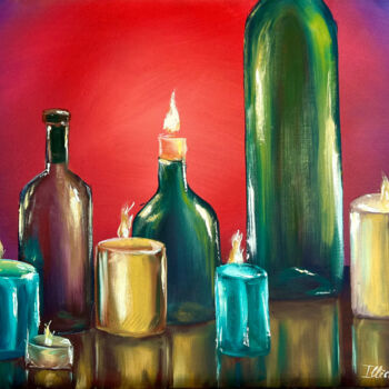 Malerei mit dem Titel "By candlelight" von Liza Illichmann, Original-Kunstwerk, Öl Auf Karton montiert