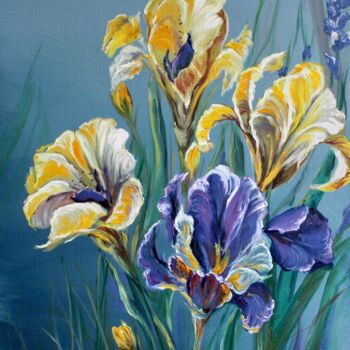 Peinture intitulée "The Iris Garden" par Liza Illichmann, Œuvre d'art originale, Huile Monté sur Panneau de bois