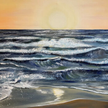 Painting titled "Ionian Sea of Greec…" by Liza Khaldzhidis, Original Artwork, Oil Mounted on Wood Stretcher frame