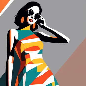 Druckgrafik mit dem Titel "City Girls #14" von Liza Landberg, Original-Kunstwerk, Digitaldruck