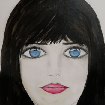 Painting titled "Blue Eyes, portrait" by Liza Peninon, Original Artwork, Ink