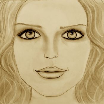 Drawing titled "Who's She ? Portrait" by Liza Peninon, Original Artwork, Pencil