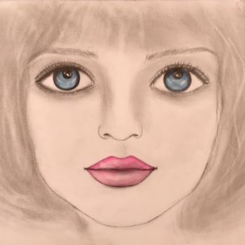 Drawing titled "The Doll 2, portrait" by Liza Peninon, Original Artwork, Pencil