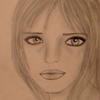 Drawing titled "Wild girl, portrait" by Liza Peninon, Original Artwork, Pencil